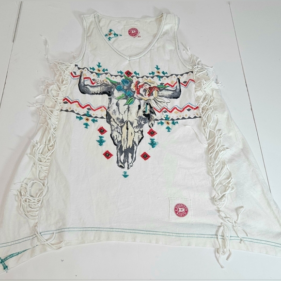 Womens Western Bohemian Tank Top Size XS White Fringe Cowboy Festival Cochella - Picture 15 of 15
